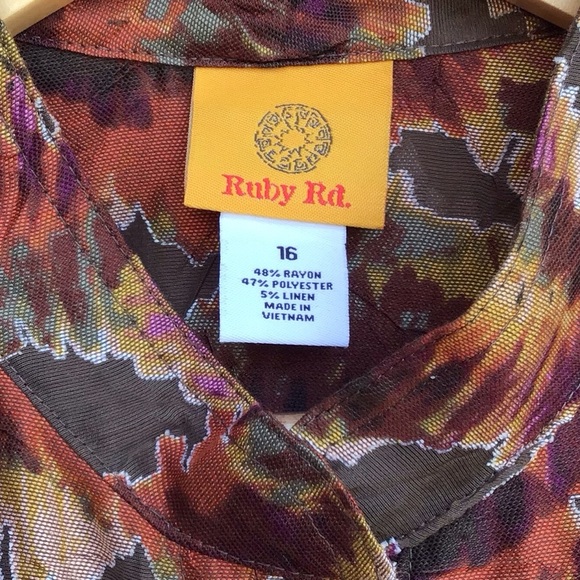 Ruby Road Multicolor Button Up Roll Tab Sleeve Blouse NEW - Picture 6 of 7